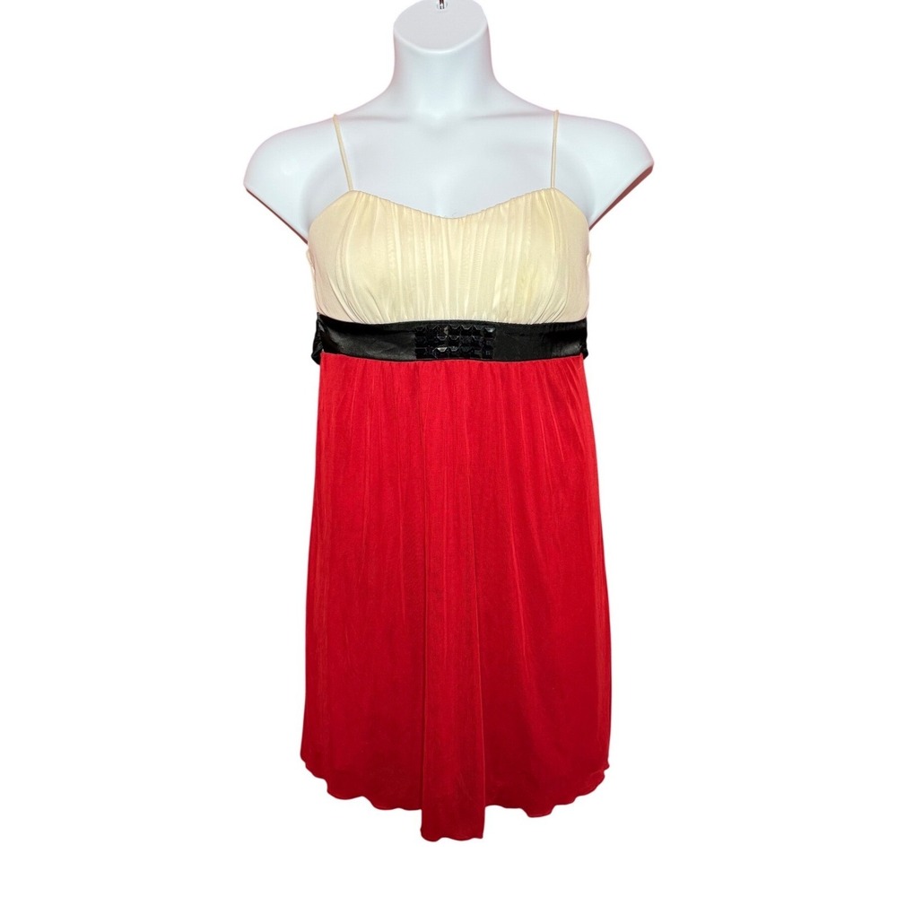 Sweet Storm Women Large Colorblock Mini Dress Red‎ Black Studded Empire Waist